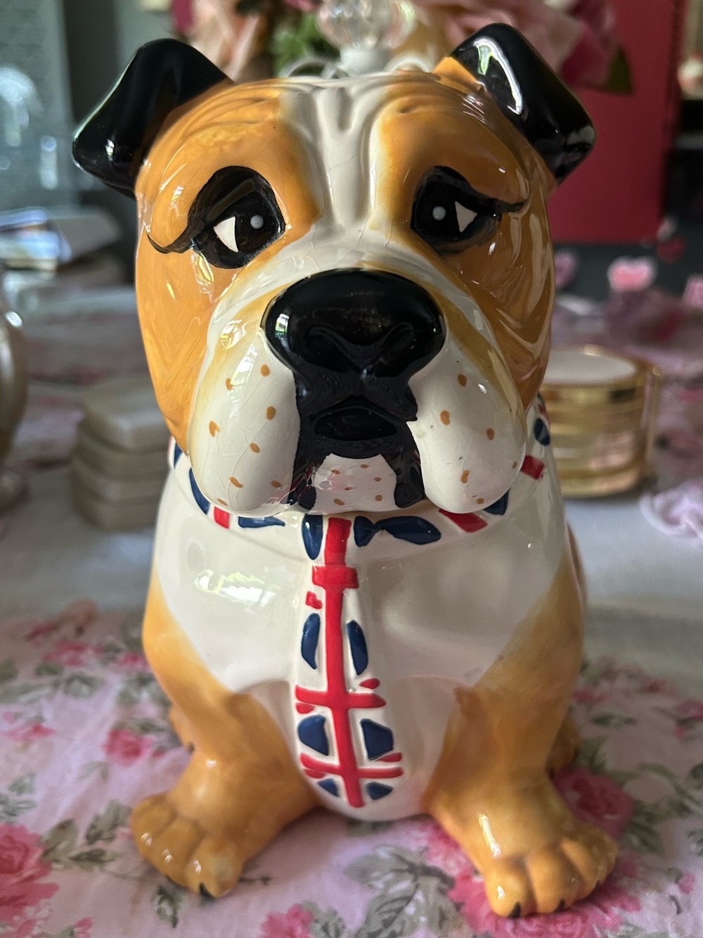 Vintage Ceramic English Bulldog Cookie Jar Mid-Century Novelty Kitchen Decor